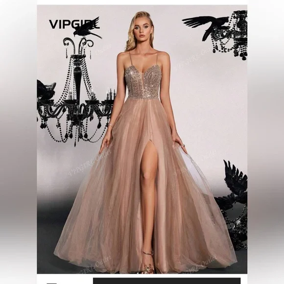 Elegant Sequin Top Prom Dress in Brown - Picture 6 of 7